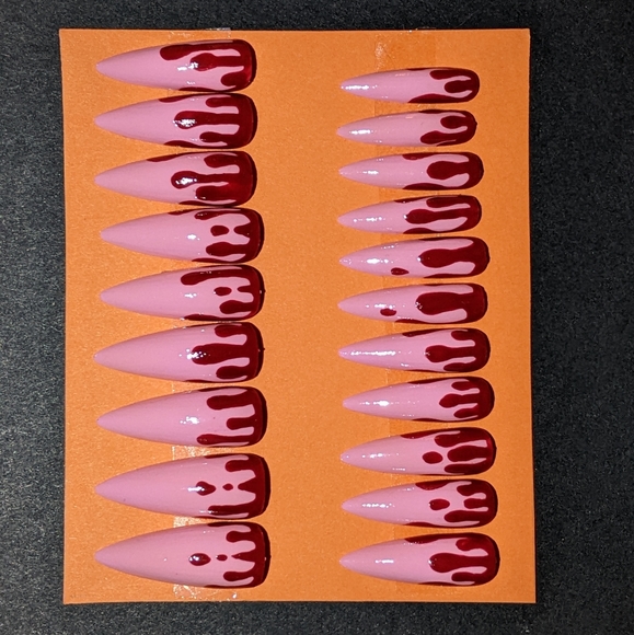 Pink Blood Drip Stiletto Press On Nails - Picture 3 of 4